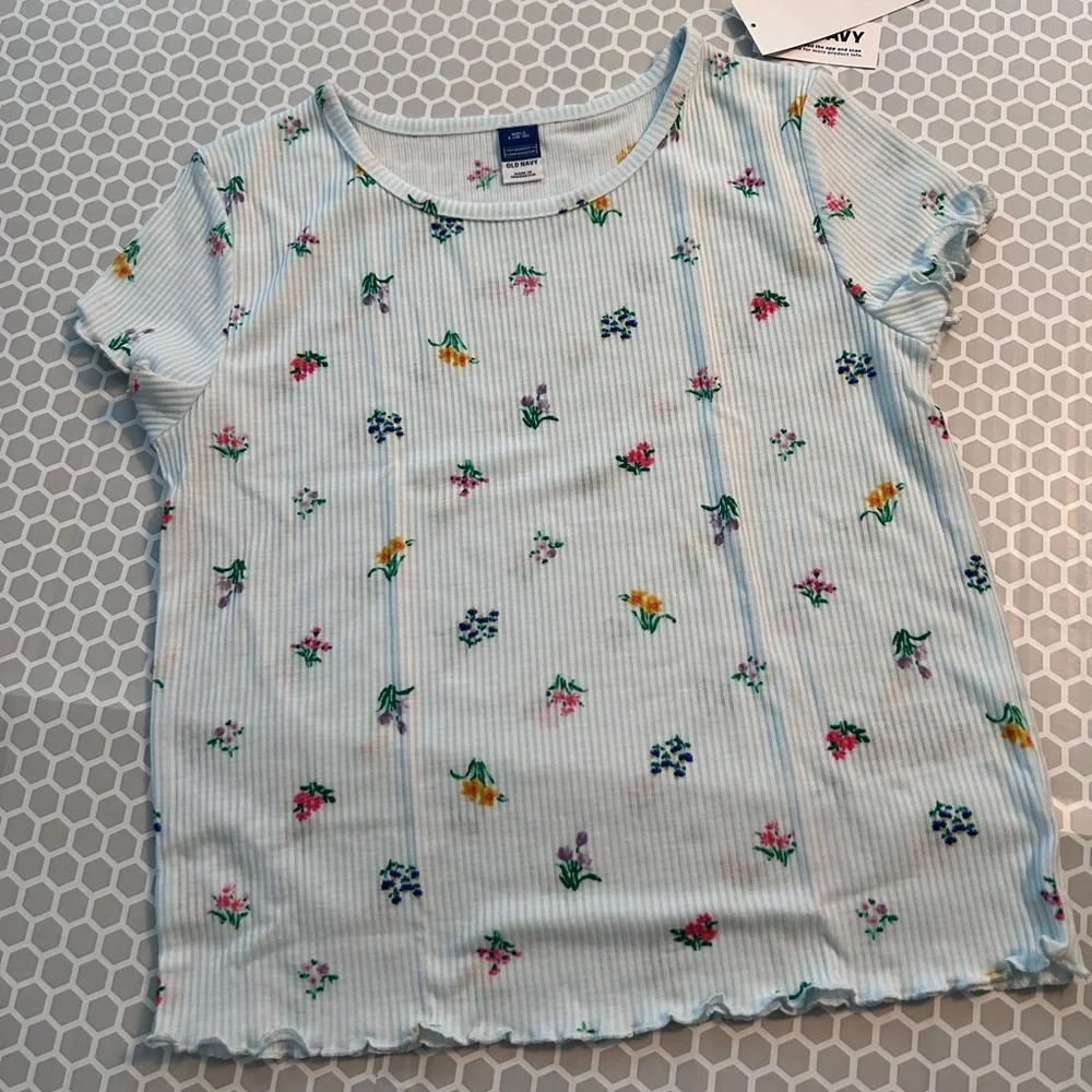NWT Old Navy Light Blue Floral Ribbed Kids Pajama Set Size L (10-12)